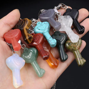 Natural Stone Heart Key Pendant Necklace Opal Agate Tiger Eye Healing Crystals