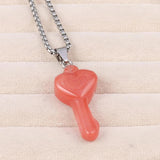 Natural Stone Heart Key Pendant Necklace Opal Agate Tiger Eye Healing Crystals
