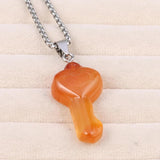 Natural Stone Heart Key Pendant Necklace Opal Agate Tiger Eye Healing Crystals