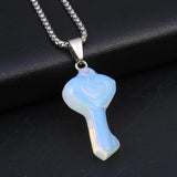 Natural Stone Heart Key Pendant Necklace Opal Agate Tiger Eye Healing Crystals