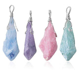 Irregular Crystal Pillar Pendant Silver Wire Raw Mineral Quartz Pendulum