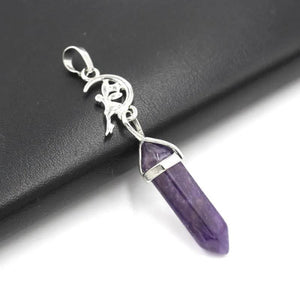 Hexagonal Pointed Amethysts Quartz Pendant Necklace