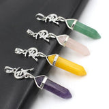 Hexagonal Pointed Amethysts Quartz Pendant Necklace