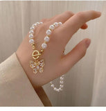 Pearl Crystal Butterfly Pendant Necklace Clavicle Chain Choker