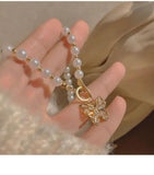 Pearl Crystal Butterfly Pendant Necklace Clavicle Chain Choker