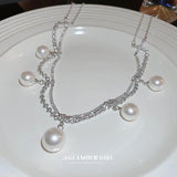 Pearl Crystal Double Layer Chain Necklace French Collar Chain