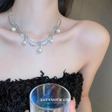 Pearl Crystal Double Layer Chain Necklace French Collar Chain