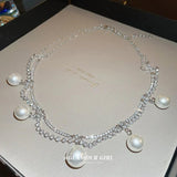 Pearl Crystal Double Layer Chain Necklace French Collar Chain