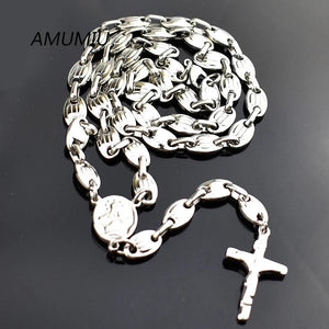 6mm Stainless Steel Cross Rosary Necklace, Christmas Religious Catholic Jewelry