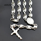 6mm Stainless Steel Cross Rosary Necklace, Christmas Religious Catholic Jewelry