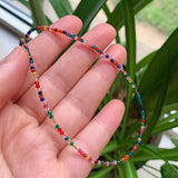 Colorful Chakra Crystal Necklace 2mm Small Stone Beads Healing