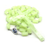 Large Luminous Plastic Beads Rosary Cross Pendant Wall Necklace