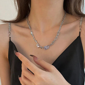 Pink Crystal Square Necklace for Women