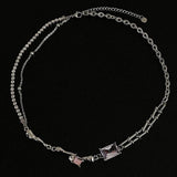 Pink Crystal Square Necklace for Women