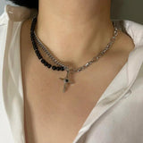 Beans Cross Star Stainless Steel Necklace Clavicle Sweater Chain