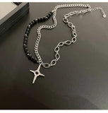 Beans Cross Star Stainless Steel Necklace Clavicle Sweater Chain