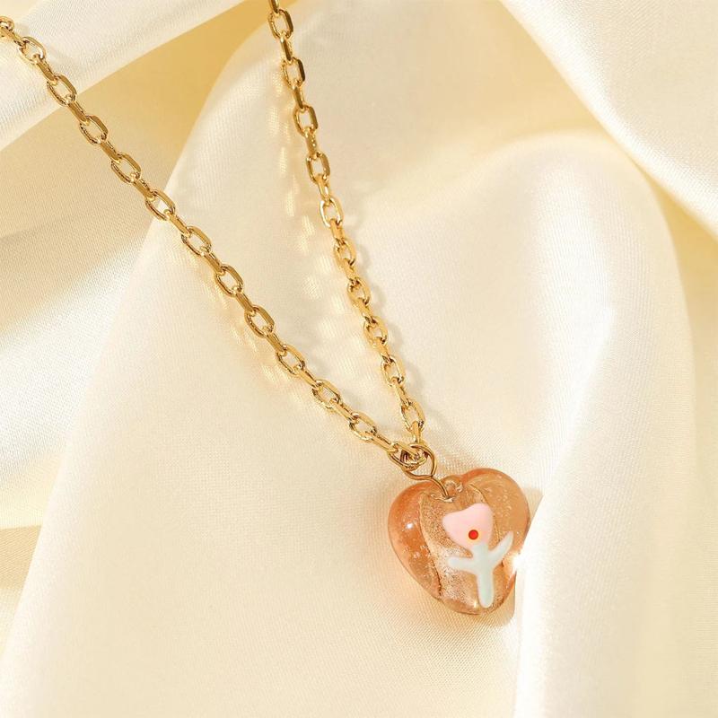 Heart Pendant Choker Necklace Women Solid Jewelry
