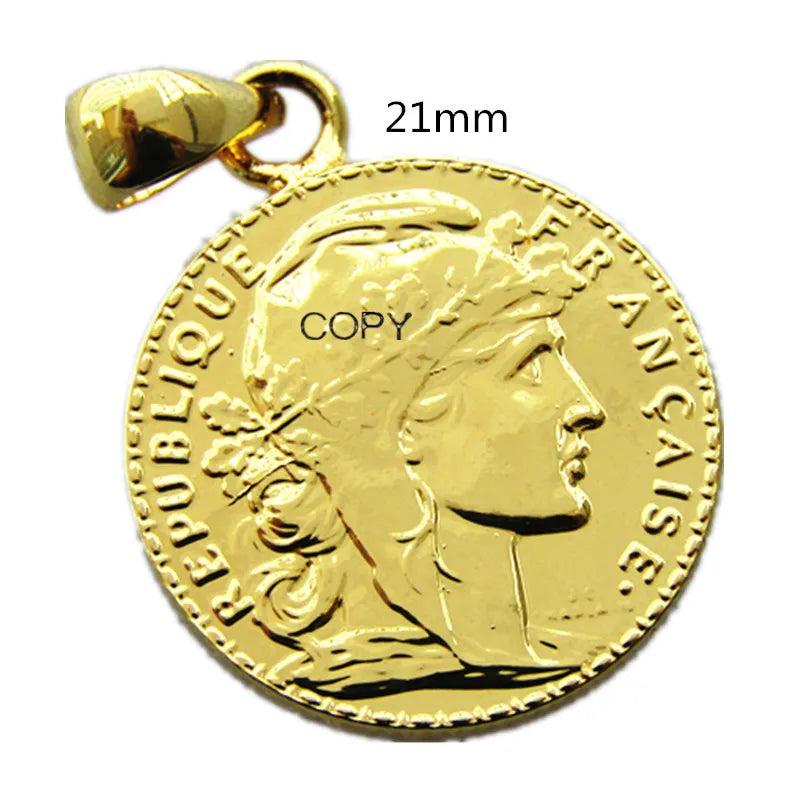 1912 20 Francs Rooster Plated Coin Pendant 21mm