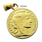 1912 20 Francs Rooster Plated Coin Pendant 21mm