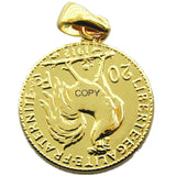 1912 20 Francs Rooster Plated Coin Pendant 21mm