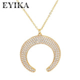 Zircon Crescent Horn Pendant Necklace CZ Moon Collar Sweater Chain