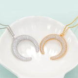 Zircon Crescent Horn Pendant Necklace CZ Moon Collar Sweater Chain