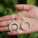 Zircon Crescent Horn Pendant Necklace CZ Moon Collar Sweater Chain
