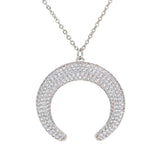 Zircon Crescent Horn Pendant Necklace CZ Moon Collar Sweater Chain