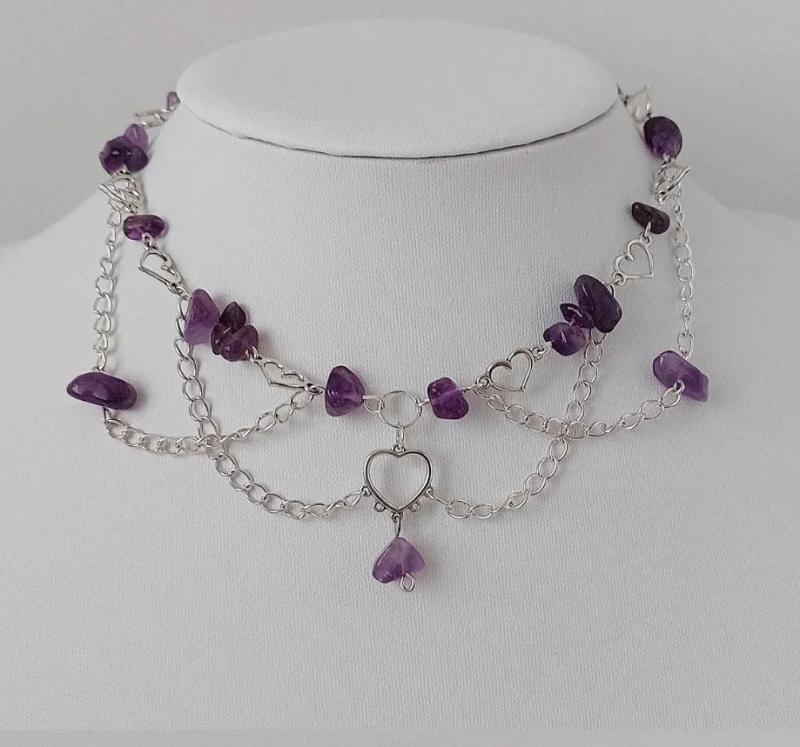 Fairy Elf Amethyst Layered Choker Necklace