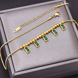 Green Crystal Stainless Steel Pendant Necklace for Women