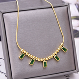 Green Crystal Stainless Steel Pendant Necklace for Women