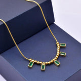 Green Crystal Stainless Steel Pendant Necklace for Women