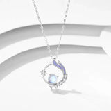 Moonstone Pendant Necklace for Women Silver Clavicle Chain Jewelry