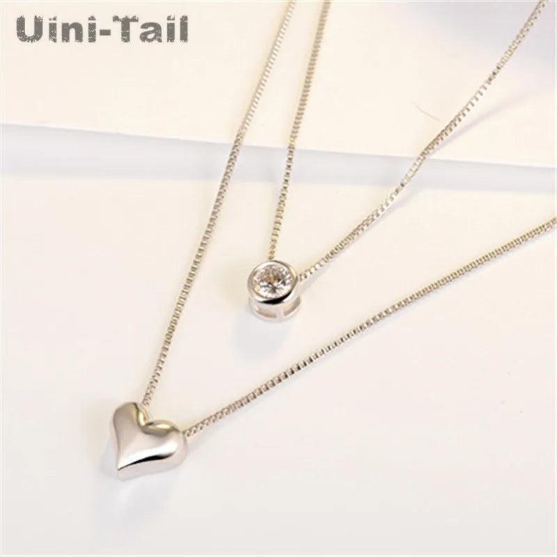 Uini-Tail hot 925 Tibetan silver heart-shaped double-layer necklace