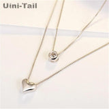 Uini-Tail hot 925 Tibetan silver heart-shaped double-layer necklace
