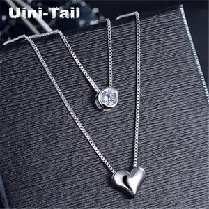 Uini-Tail hot 925 Tibetan silver heart-shaped double-layer necklace