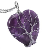 Crystal Quartz Tree of Life Heart Pendant Necklace