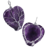 Crystal Quartz Tree of Life Heart Pendant Necklace