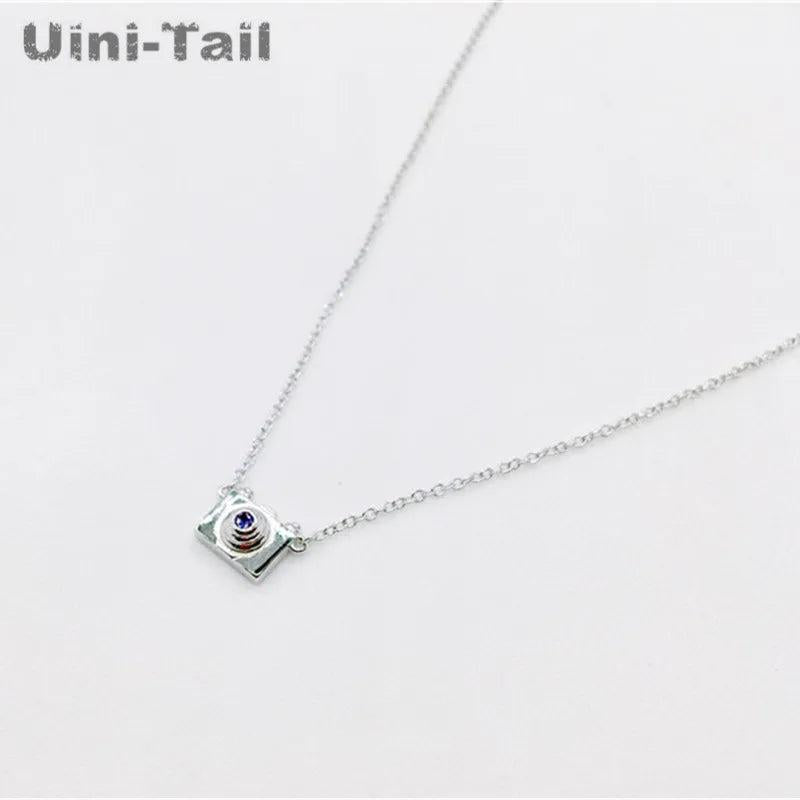Tibetan Silver Mini Camera Pendant Set Chain Short Clavicle Chain