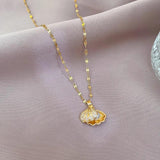 Shell Pearl Pendant Necklace Bling Rhinestone Stainless Steel Choker