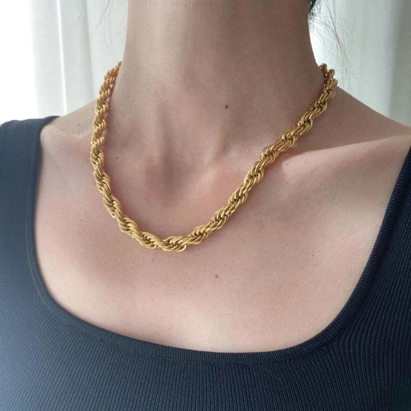 18K Plated Stainless Steel Twisted Rope Chain Choker Necklace