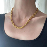 18K Plated Stainless Steel Twisted Rope Chain Choker Necklace