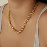 18K Plated Stainless Steel Twisted Rope Chain Choker Necklace
