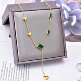 Summer Green Crystal Heart Tassel Necklace