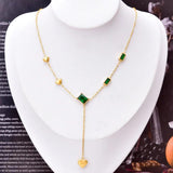 Summer Green Crystal Heart Tassel Necklace