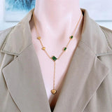 Summer Green Crystal Heart Tassel Necklace