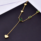 Summer Green Crystal Heart Tassel Necklace