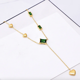 Summer Green Crystal Heart Tassel Necklace