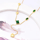 Summer Green Crystal Heart Tassel Necklace