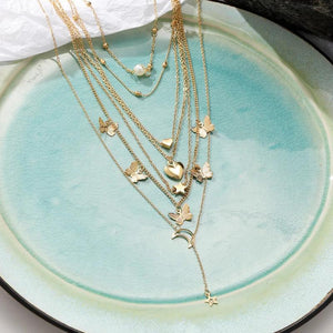 Fashionable Women's Jewelry Moon Heat Star Butterfly Pearl Necklace Set